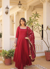 Finest looking partywear gown in maroon colour